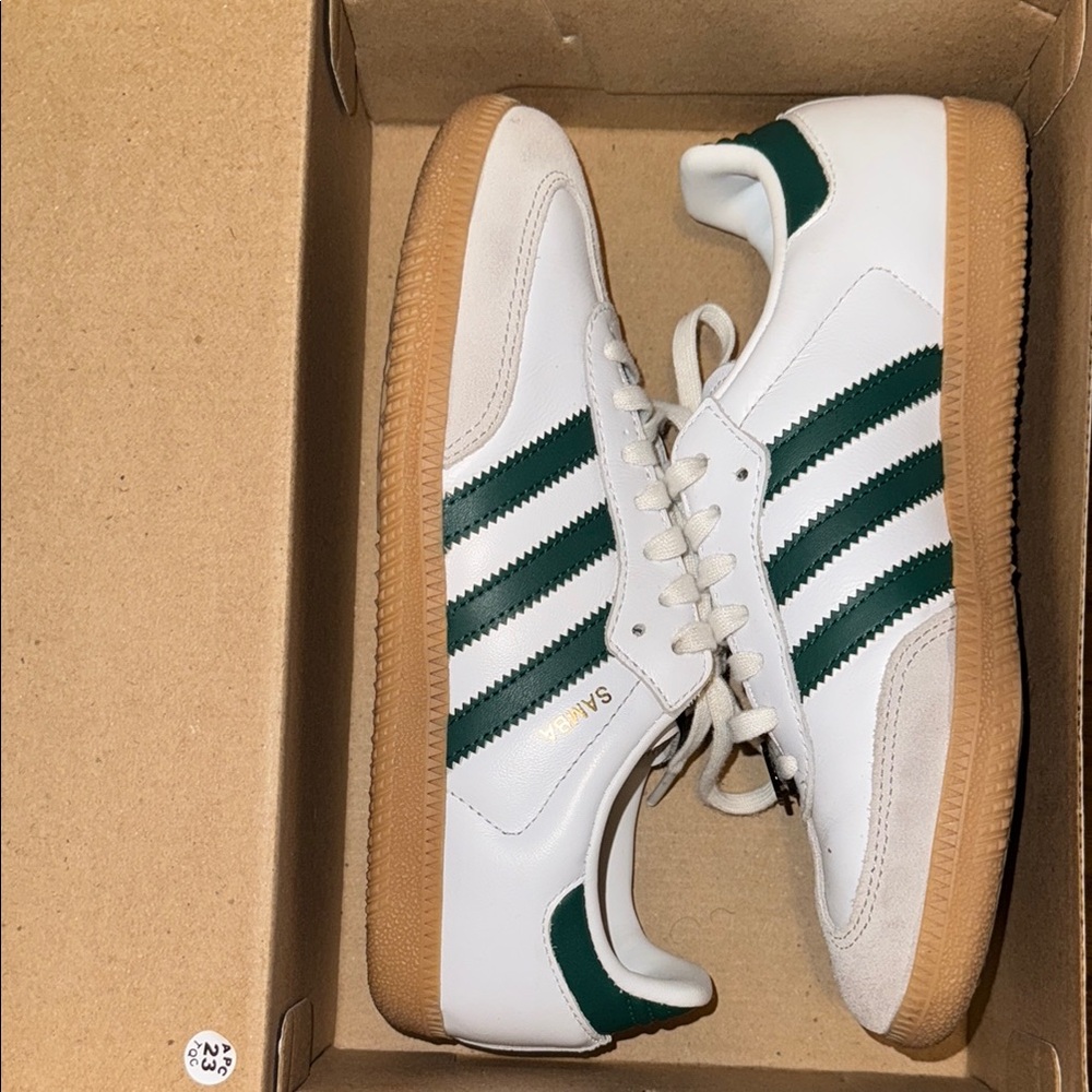 Adidas White and Green Samba Sneakers Classic Design